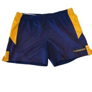 Vintage Diadora Men's Soccer Shorts Blue and Yellow Performance Grid Mesh Size L